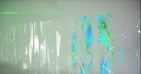 Image of shapes moving over black background, copy space. global business and digital interface...