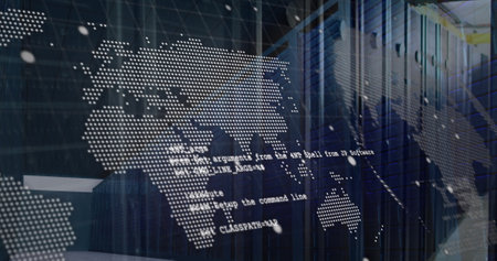 Image of data processing over computer servers. Global connections, computing and data processing...