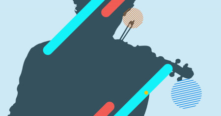 Image of colourful shapes over silhouette of man playing violin. Art, music and abstraction concept,...