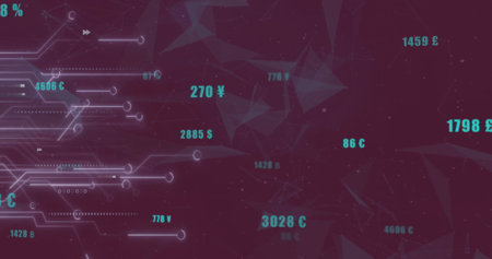 Image of financial data processing over dark background. Global finance, business, connections,...