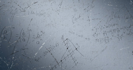 Image of mathematical data processing over grey background. Global science, computing and data...