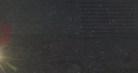 Image of financial data processing over light spots, copy space. global business, finances and digital interface concept digitally generated imageの写真素材