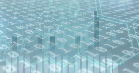 Image of financial data processing over grey background. global business, finances, data processing...