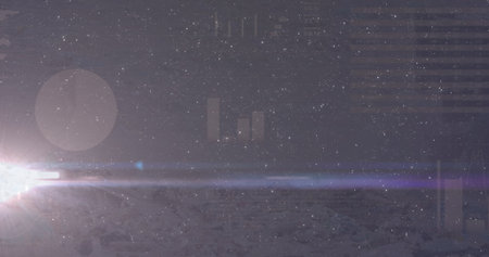 Image of financial data processing over light spots, copy space. global business, finances and digital interface concept digitally generated imageの写真素材