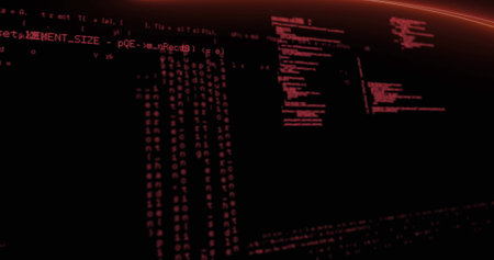 Image of data processing against black background. Global business data and computer interface technology conceptの写真素材