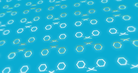 Image of rows of pattern moving in sea over blue background. Light, neon, shape and colour concept...