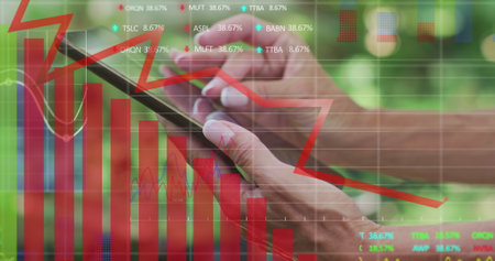 Image of data processing over woman using smartphone. Global education technology and connections...