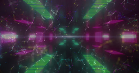 Image of neon lights moving in black space. Colour, shape and movement concept digitally generated...