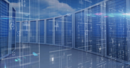 Image of data processing over computer servers. Global business, finances, computing and data...
