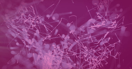 Image of light trails over lines on purple background. Pattern, light and movement concept digitally generated image.の写真素材