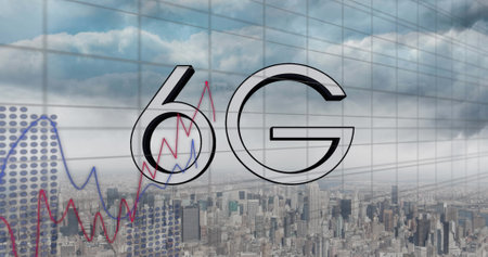 Image of statistics and icons on blue background. Global business and digital interface concept digitally generated image.の写真素材