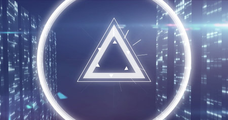 Image of scopes shapes over moving shapes over spots of light. Global connections digital interface...
