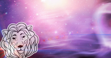 Image of leo star sign on starry night sky. Horoscope, zodiac, star signs and astrology concept digitally generated image.の写真素材