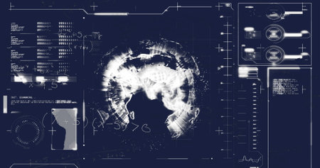 Image of mathematical equations over interface with data processing against spinning globe. Computer...