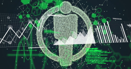 Image of people icons, statistics and data processing. Global computing and data processing concept...