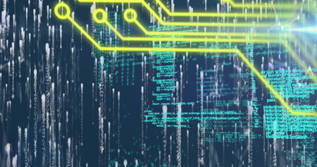 Image of data processing over black background. global business and digital interface concept...