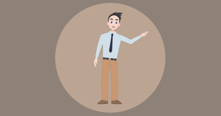 Image of businessman talking icon over brown background. Global business and digital interface concept digitally generated image.の写真素材