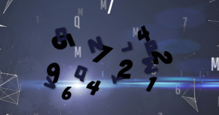 Image of letters and numbers over data processing on dark background . global business and digital interface concept digitally generated image.の写真素材