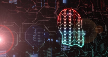Digital brain illustration with circuit board, representing AI technology. innovation, futuristic, neural, intelligence, computingの写真素材