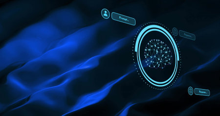 Image of human brain and ai data processing over black background. Global artificial intelligence, data processing, computing and digital interface concept digitally generated image.の写真素材