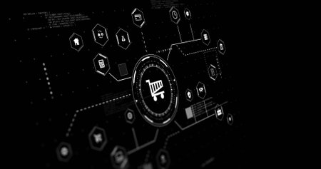 Digital shopping cart icon connecting various financial services and applications. E-commerce,...