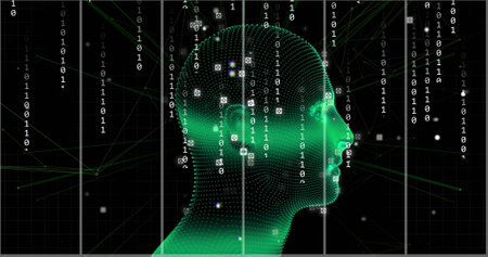 Image of data processing over digital human with icons. Business, technology and digital interface...