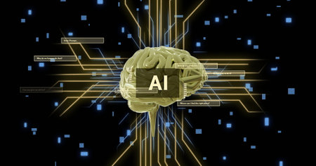 Digital brain and data connections representing artificial intelligence, futuristic technology....