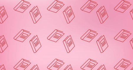 Image of multiple school book icons in seamless pattern against pink background. School and education conceptの写真素材