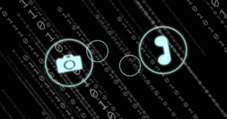 Image of data processing and binary coding on black background. Global computing and data processing concept digitally generated image.の写真素材