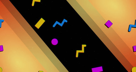Image of abstract colorful shapes over gradient stripes against black background. Abstract...