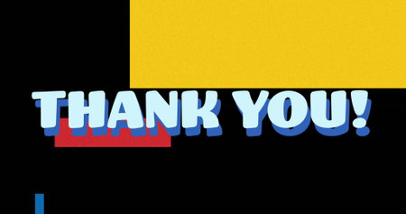 Image of thank you text banner over abstract colorful shapes against black background. image game interface technology conceptの写真素材