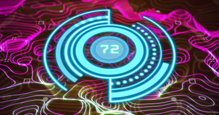 Image of ai data processing over blue glowing lines on dark background. Global artificial...