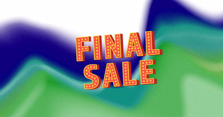 Image of final sale over white, blue and green blurred background. Trade, sales and promotions concept digitally generated image.の写真素材