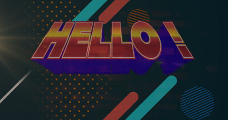 Image of hello over lines on black background. Games, entertainment and communication concept digitally generated image.の写真素材