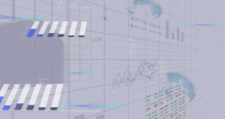 Image of financial data processing and statistics over light background. Global statistics,...