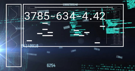 Image of financial data processing over dark background. Global finance, business and data processing concept digitally generated image.の写真素材