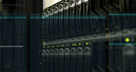 Image of data processing over computer servers in background. global internet security, data...