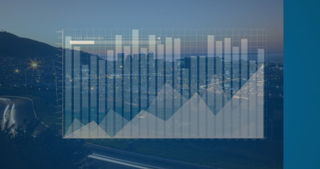 Image of data processing over modern building and cityscape. Global business digital interface...