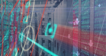 Image of financial data processing over office. Global business new years eve and digital interface...