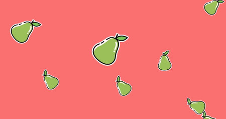 Image of falling green pears on pink background. food and nutrition concept digitally generated...
