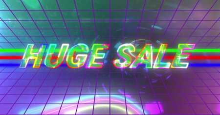 Image of huge sale text banner over neon tunnel in seamless pattern. Sale discount and retail...
