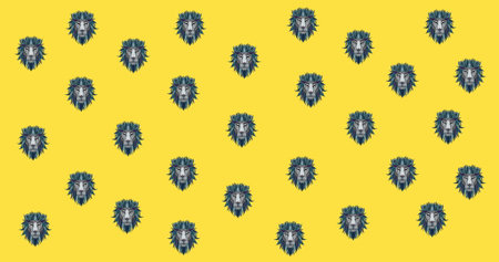Image of lion heads over yellow background. National wildlife and digital interface concept...