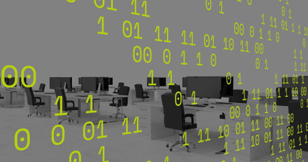 Image of data processing over office desks with computers. Global business, communication and...