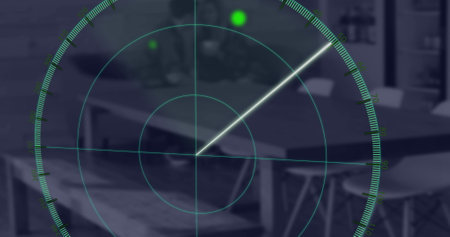 Image of radar scanning over caucasian couple kissing while sitting at dining table. Digital composite, love, together, romance, home, navigation, circle, map, futuristic and technology.の写真素材