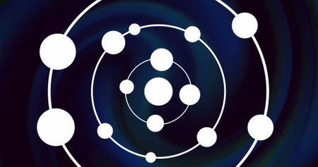 Image of network of connections over liquid background. science and research concept digitally generated image.の写真素材