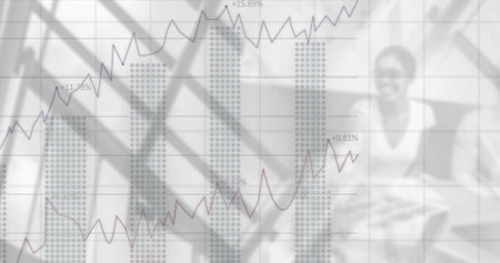 Image of financial data processing over diverse business people. global finances, computing and...