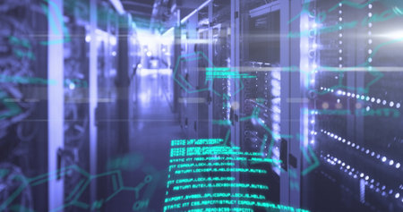 Image of data processing over servers. data processing, computers and technology concept digitally...