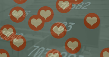 Image of social media icons over red multiple beach. Global networks connection and digital interface concept digitally generated image.の写真素材