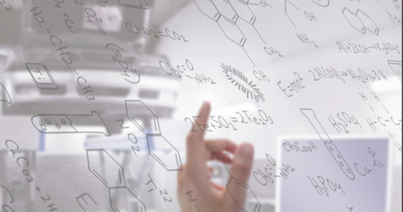 Image of statistics and data processing on grey background. Global business finance and connections concept digitally generated image.の写真素材