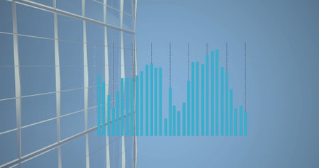 Image of graphs over office buildings. Global business, finance, economy and technology concept digitally generated image,の写真素材